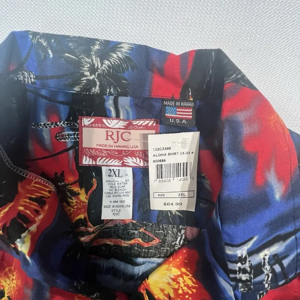RJC Mens Kilauea Volcano Lava Aloha Button Down Shirt Size 2XL Hawaiian Tropical